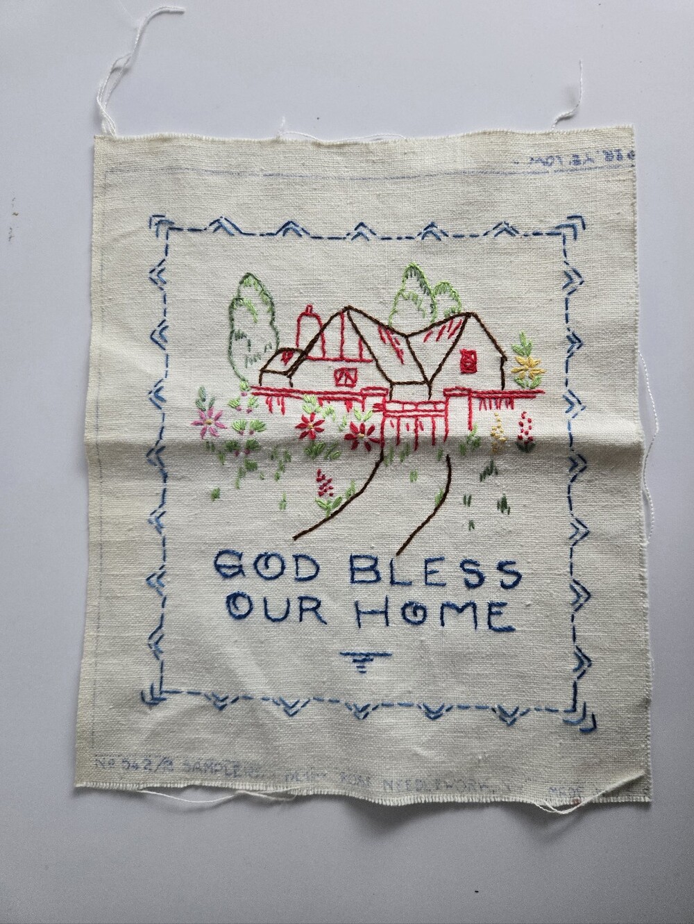 God Bless Our Home embroidered sampler Vintage